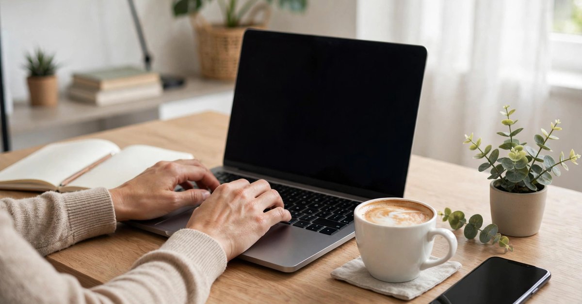 Freelancer earning money from home on laptop
